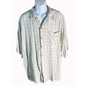 PUSSER'S Island Style Men's Short Sleeve Button Down Palm-Tree Shirt White XL